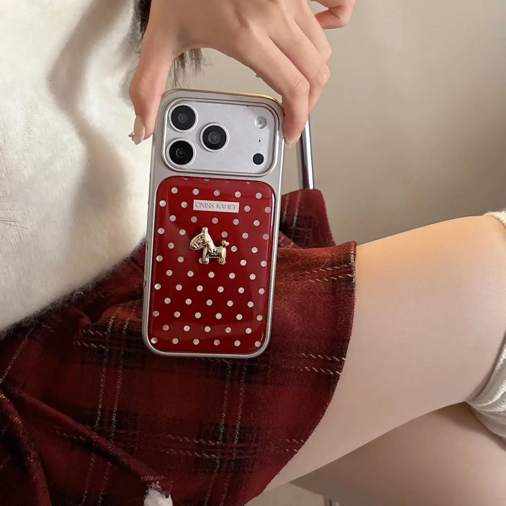 Korean INS Electroplating Red Dots Chic Little Pony Phone Case for iPhone 17 16 15 14 13 Pro Max Plus Back Cover