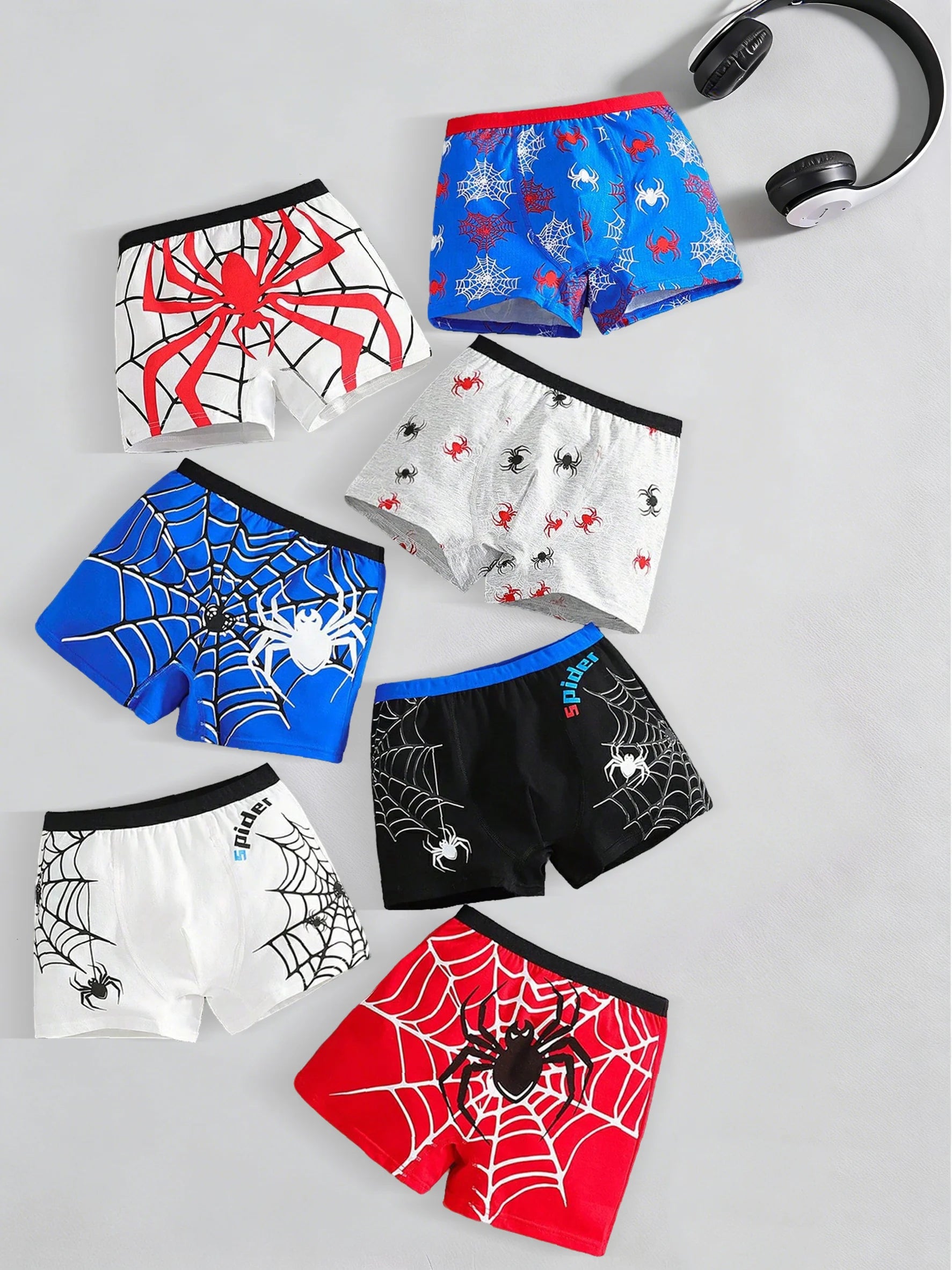 Boy Underwears: Comfortable Spider Print Boxer Briefs for Big Boys, 7-Pack, Sustainably Sourced Cotton