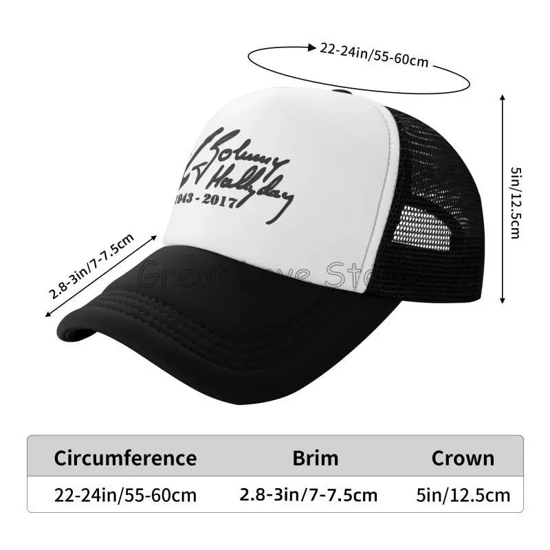 Johnny Hallyday Mesh Baseball Cap French Rock Legend Breathable Trucker Hat Unisex Travel Adjustable Hat Sunscreen Baseball Cap