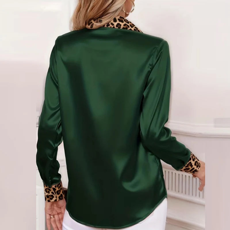 Elegant Blouses For Women Spring Autumn Satin Shirt Women Fashion Flare Long Sleeve Button Silk Blouse All Match Office Lady Top
