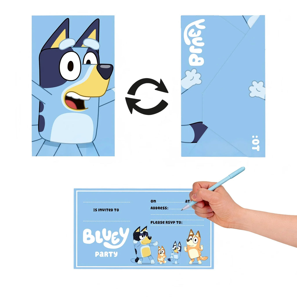 Bluey Birthday Party Invitations Bluey Party Invitation Card with Envelopes for Bluey Party Favors(12 Guests)