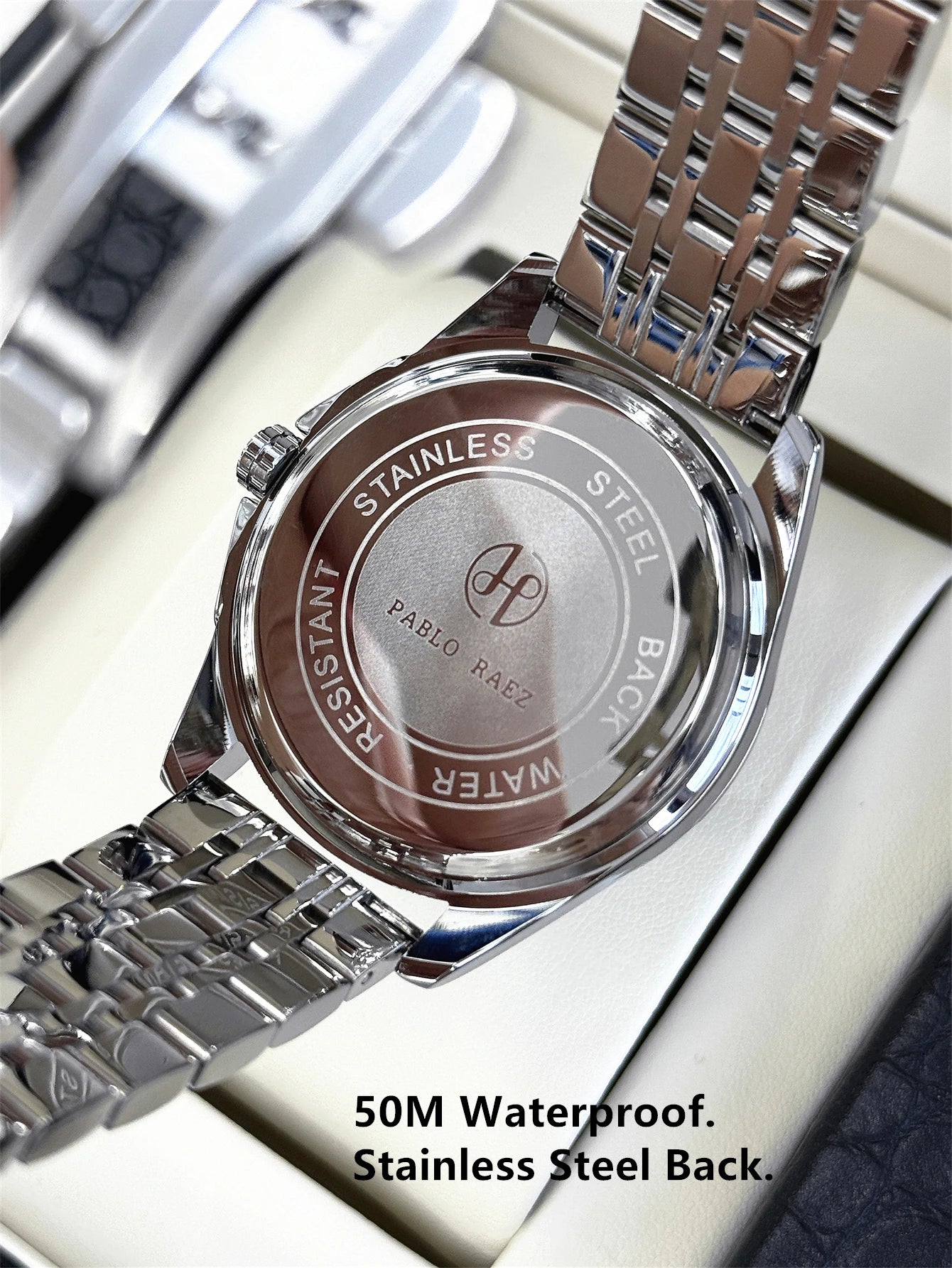 PABLO RAEZ Luxury Watch Business 50 ATM Waterproof Male Clock Luminous Date Stainless Steel Square Quartz Men Watches