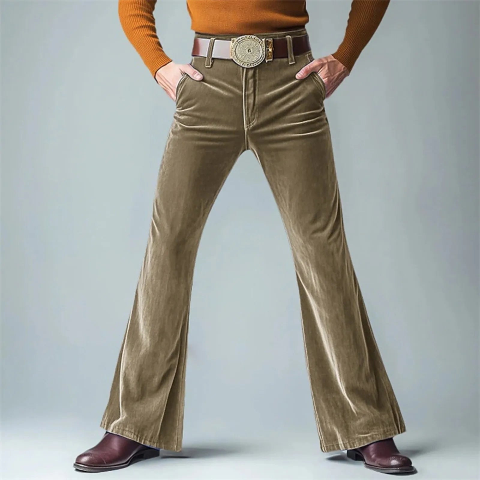 Men Retro Disco Flared Pants Classic Vintage Style Comfy Flare Trousers Fitted Velvet Fabric Dancing Stylish Pants Without Belt