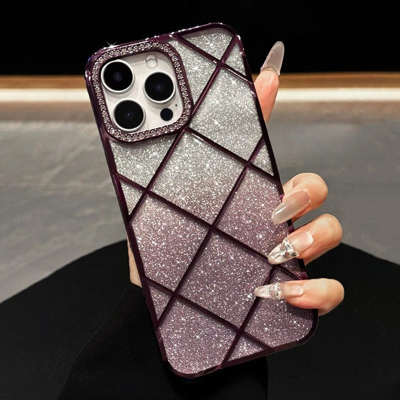 Luxury Diamond Case for iPhone 16Pro 15Pro Max Rhombus Transparent Plating Soft Silicone Cover for iPhone 15 16 13 12 14 Pro Max