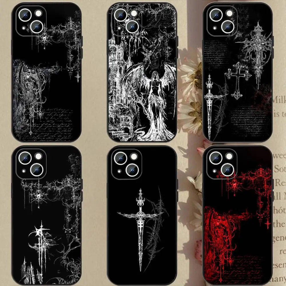 1pc Gothic Cyber Sigil Cross Phone Case Silicone Soft For IPhone 17 Air 16 15 14 13 12 11 Plus Pro Max Plus