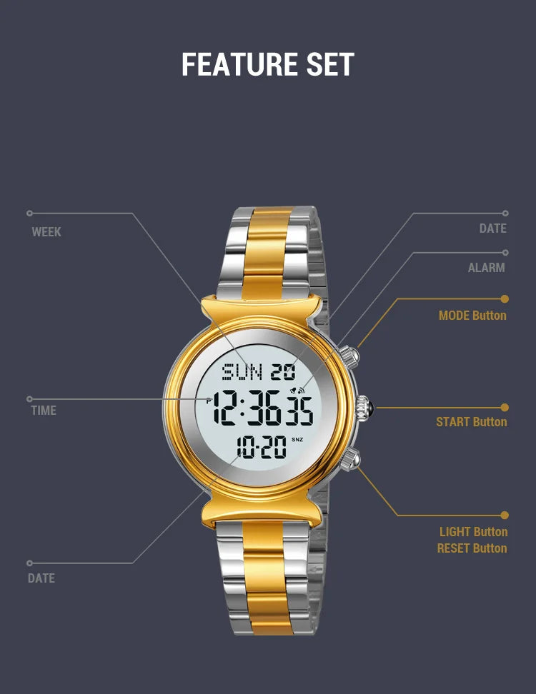 SKMEI Fashion Women's Alloy Digital Business Watch Waterproof Steel Strap Women Watch Simple Exquisite Silver Watch with 2408