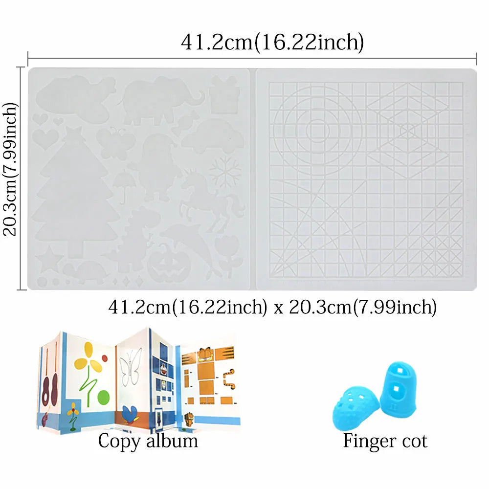 3D Printing Drawing Pen Silicone Design Pad with Basic Stencil Comes with 2 Silicone Finger Cots Excellent 3D Pen Drawing Tool