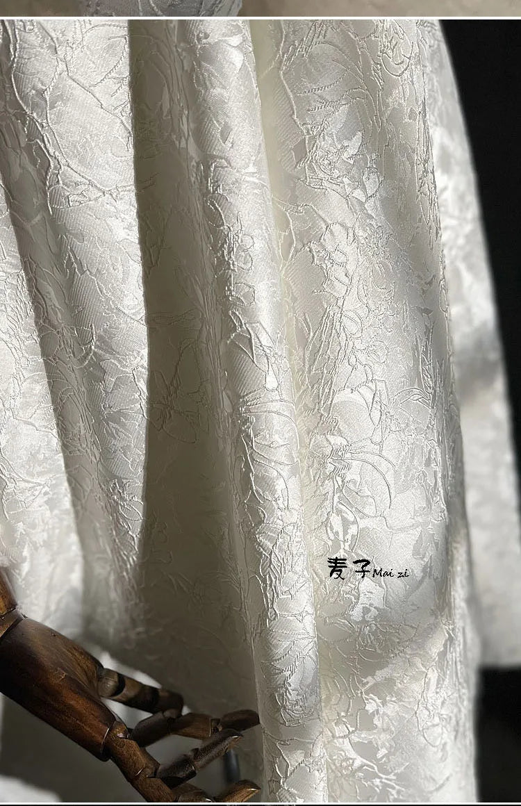 Jacquard Fabric Blackwhite Linear Plant Texture Embroidery Outerwear Suit Clothing Designer Cloth Diy Sewing Polyester Material