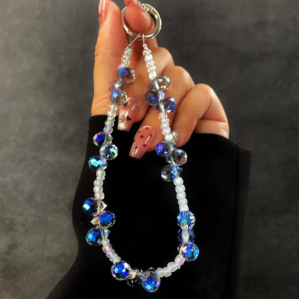 Luxury Sparkle Butterfly Rhinestone Bead Phone Bracelet Strap Charm Chain Knot Cellphone Lanyard Keychain Bag Camera Keychain Pe