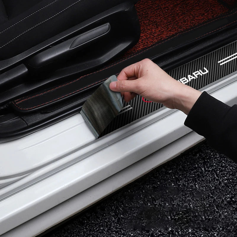 Car Door Threshold Scuff Plate Carbon Fiber Decals Stickers For Subaru Impreza Forester Outback Legacy Crosstrek XV Leone WRX