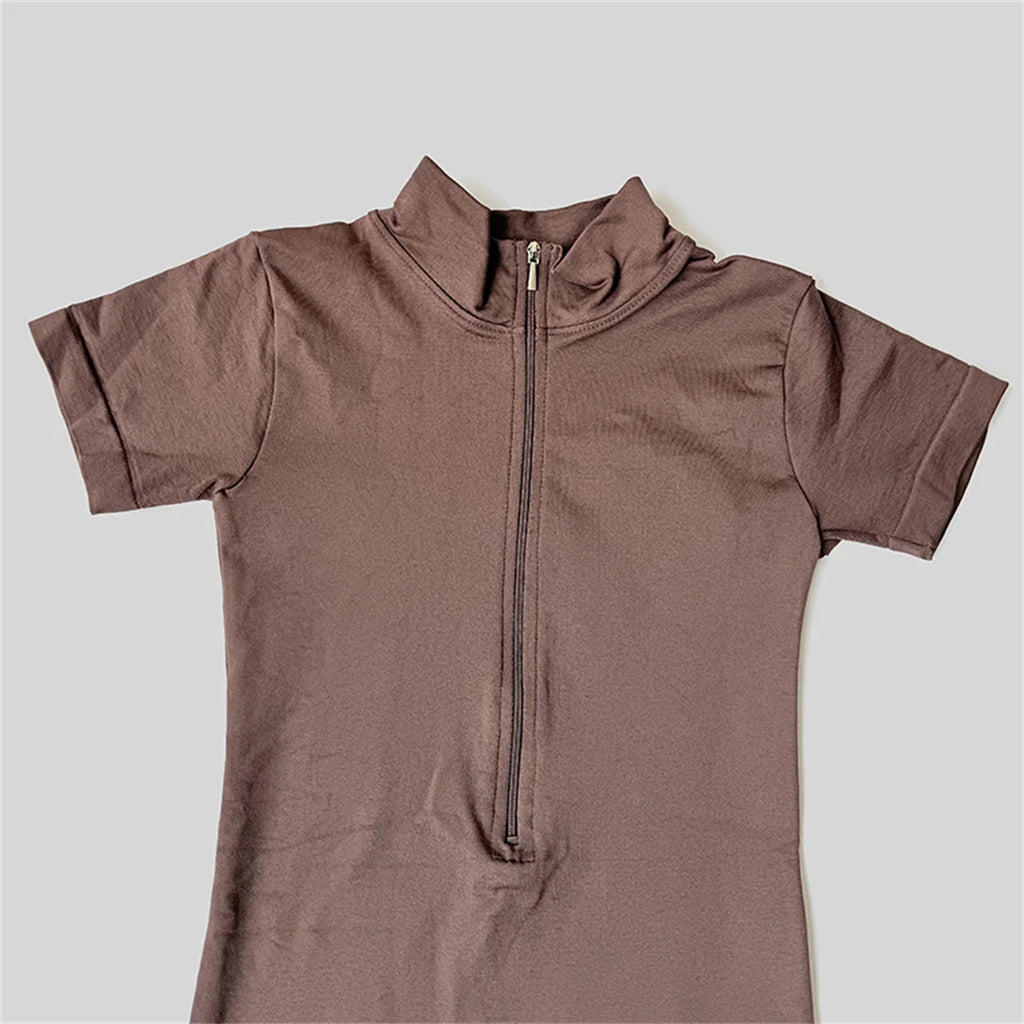 Summer Short Sleeve Zipper Jumpsuit Sports Wear Gym Fitness Sports Bodysuits Women Running Fashion Workout Clothes Yoga Clothing