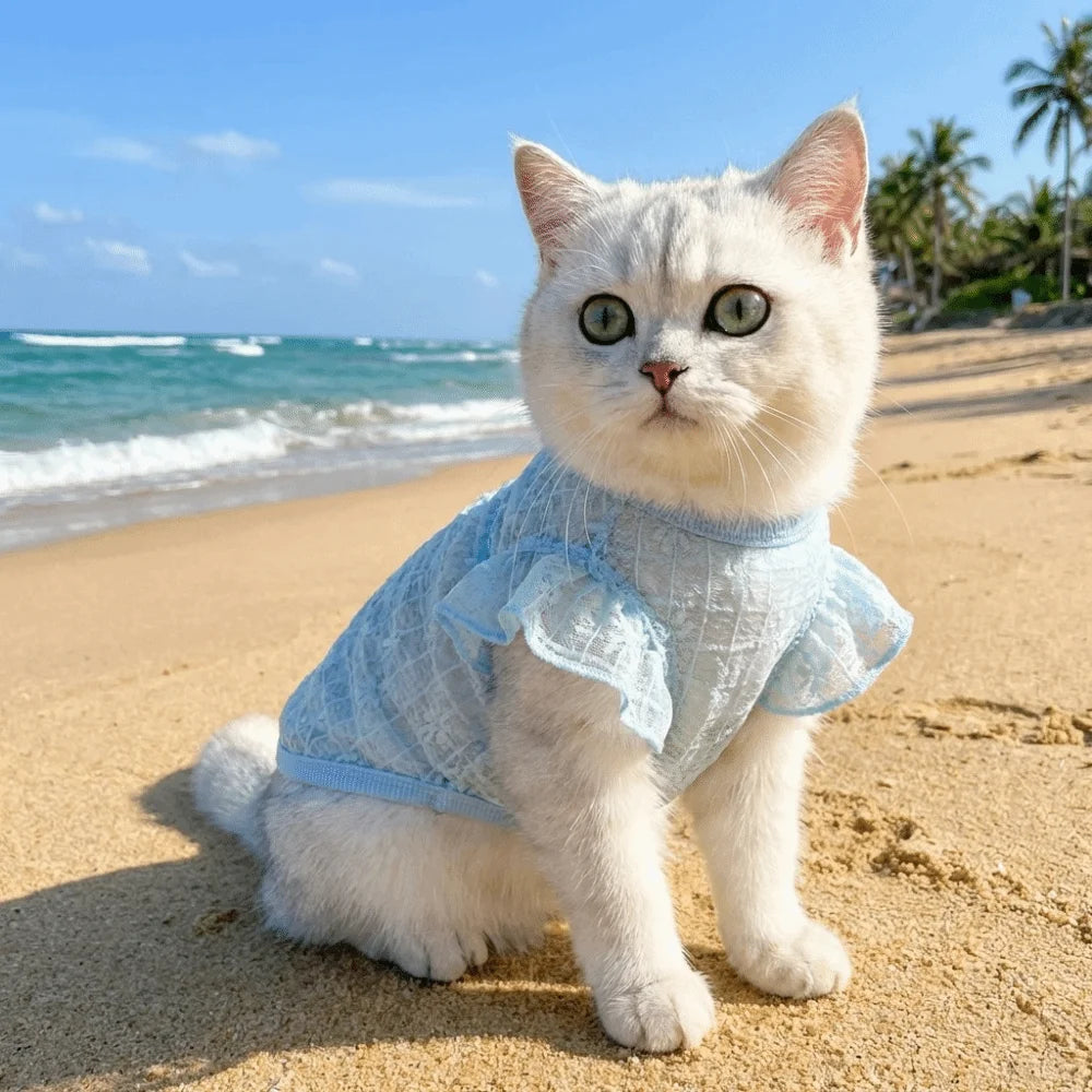Thin Mesh Dog Cooling Vest Flying Sleeves Sun Protection Cat Sunscreen Vest Breathable Flower Print Dog Summer Clothes