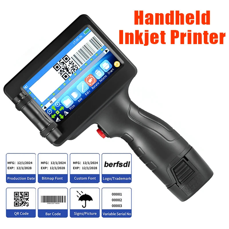 Portable Mini Split Printer 12.7mm Handheld Inkjet Printer 28 Languages Non-encrypted QR Barcode Image Logo Date Coding Machine