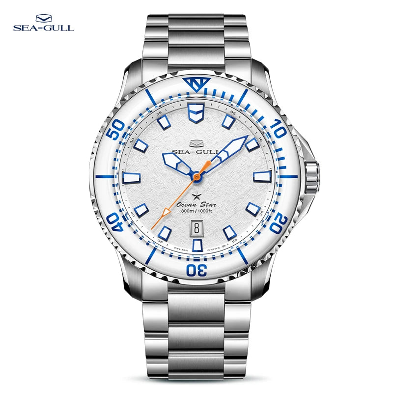 Seagull Ocean Series Pro Men Diving Watch Ice Wing Snow Region 300M Waterproof Luminous Calendar 43.5mm Sapphire Metal Strap1212