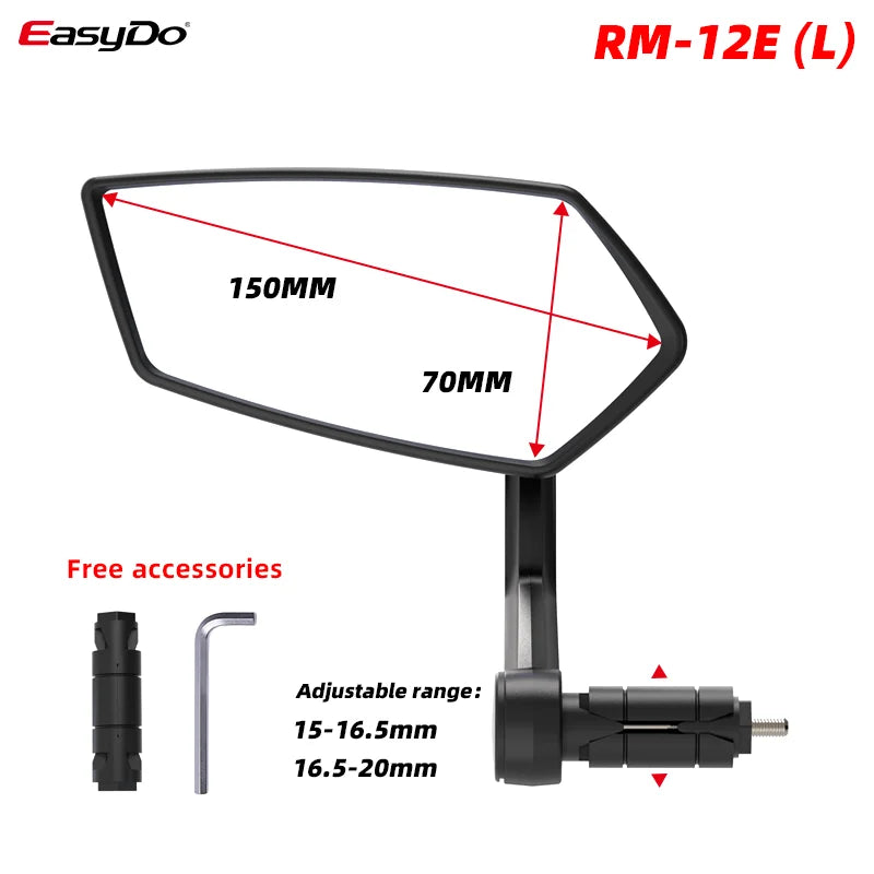 EASYDO Bicycle Mirror Universal WideRange 360° Adjustable Rearview Mirror Electric Scooter Convex Glass Durable Bike Accessories
