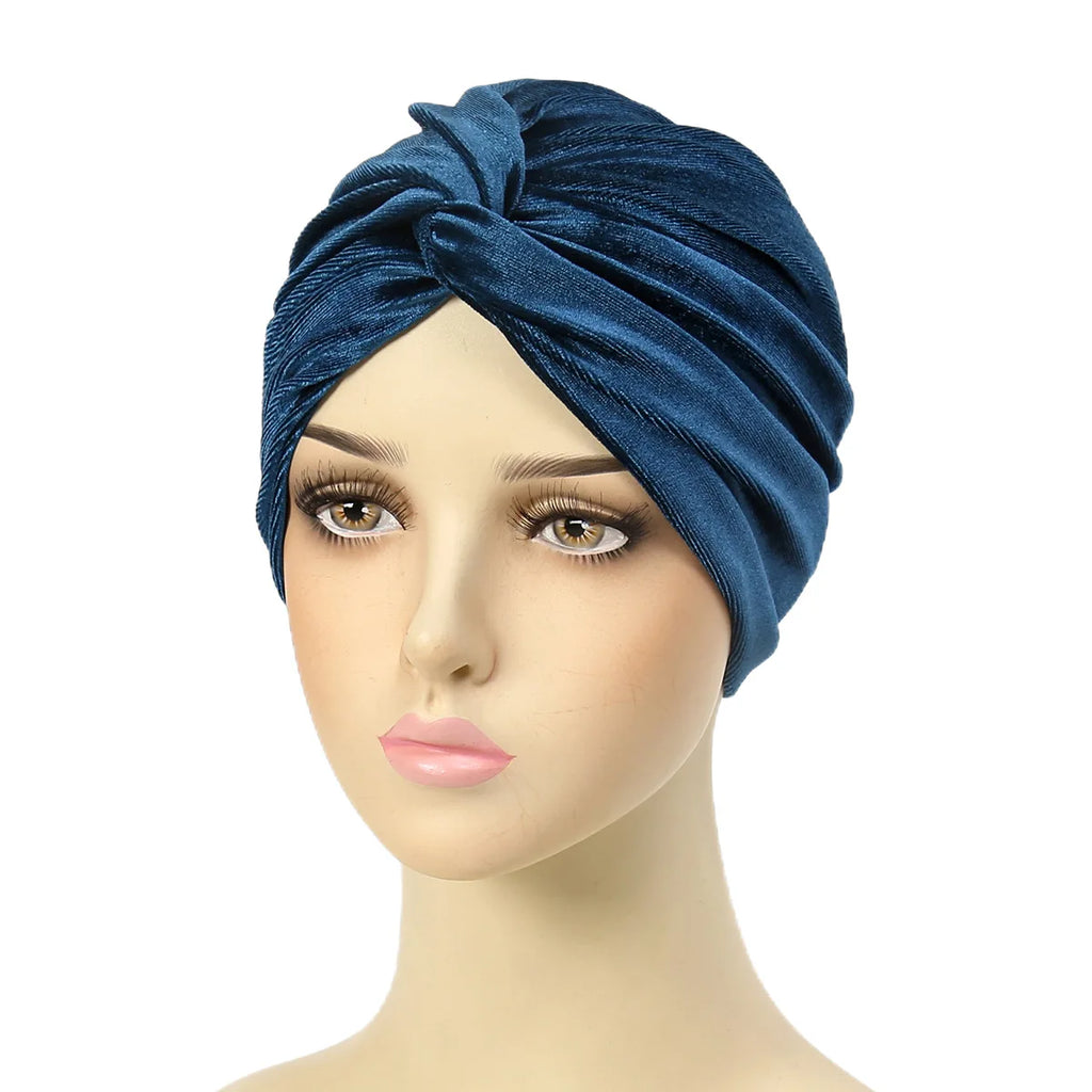New Women Velvet Turban Hat Muslim Twist Solid Color Hijab Chemo Cap Head Wrap Headscarf Beanies Bonnet Headscarf Turbante Mujer
