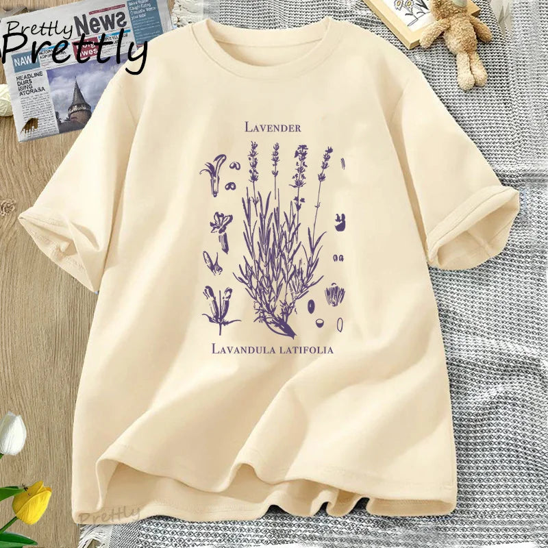 Retro Lavender Graphic T-Shirt Wildflowers Nature Botanical T Shirt Cotton Short Sleeve Round Neck Tshirt Harajuku Clothes Tees