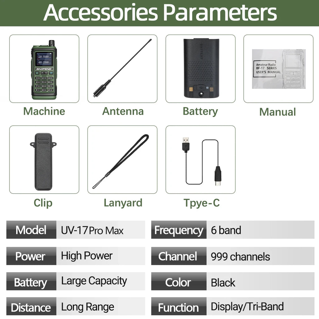 Baofeng UV17 Air Band Walkie Talkie 999 CH Draadloze kopieerfrequentie NOAA Zes bands Amateur Ham Tweerichtingsradio voor