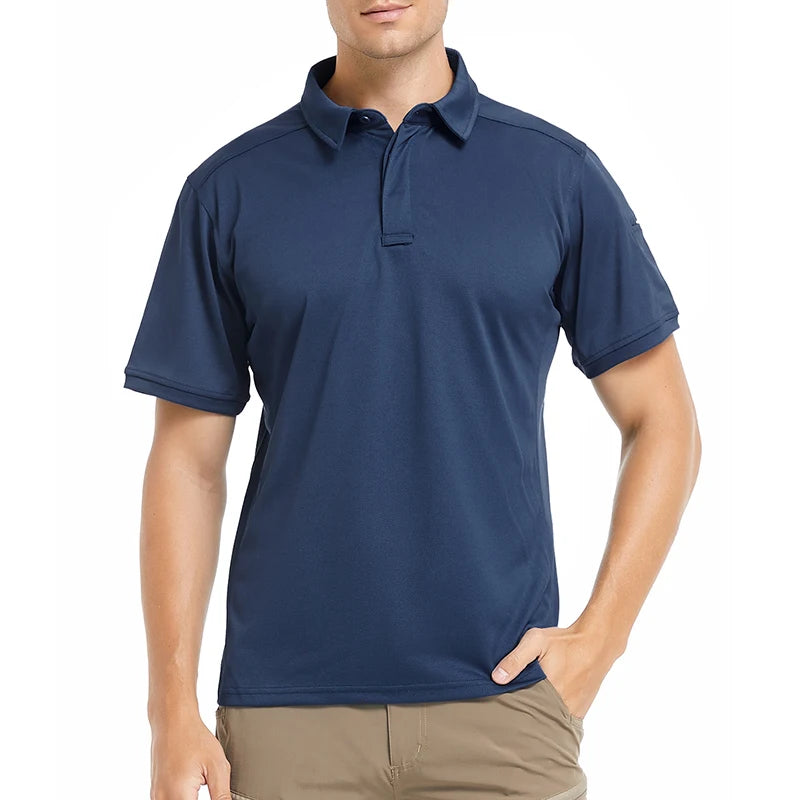 Men's Short Sleeve Tactical Shirt Casual Performance Lightweight Polo Shirt Summer Outdoor Fishing Hiking Golf Shirt USA Size