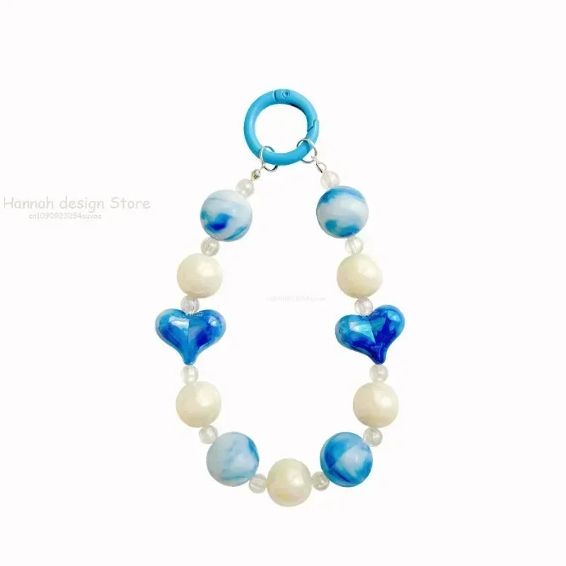 Acrylic Beads Keychain Phone Charm Women Girls Mobile Phone Chain Cellphone Strap Anti-lost Lanyard Beaded Hanging Rope Jewelry
