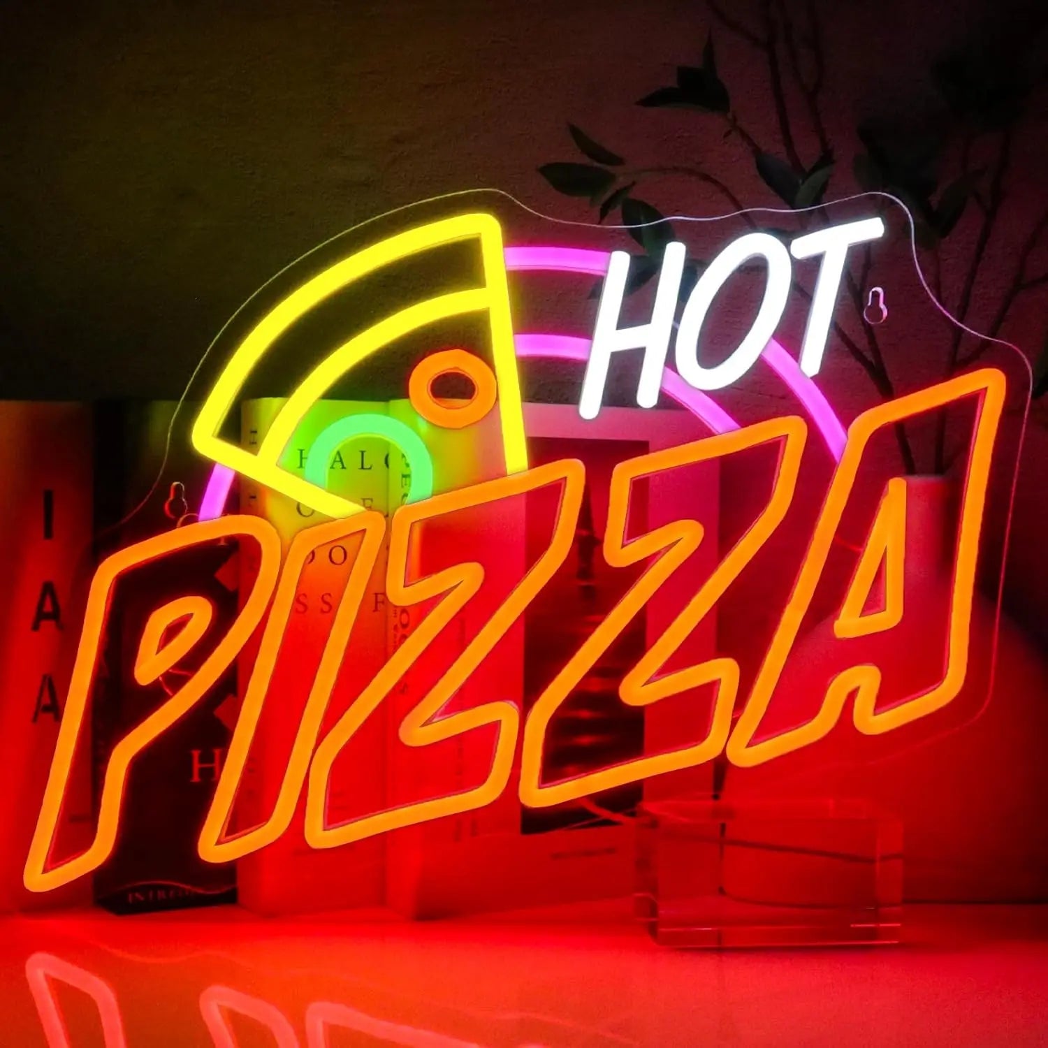 Gourmet Neon Signs, Aesthetic Business Lights Of Fried Chicken Pizza Icons, Used For Decor Of Fast Food Restaurants And Shops.