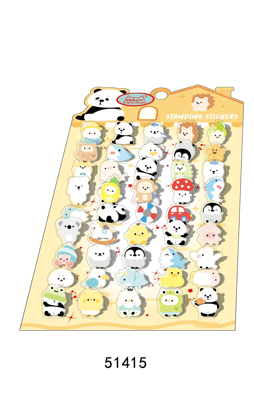 Korean Import NEKONI Fun 3D Standing Sticker Cartoon Character Animals Scrapbooking Diy Journal Cute Stationery Sticker Gift
