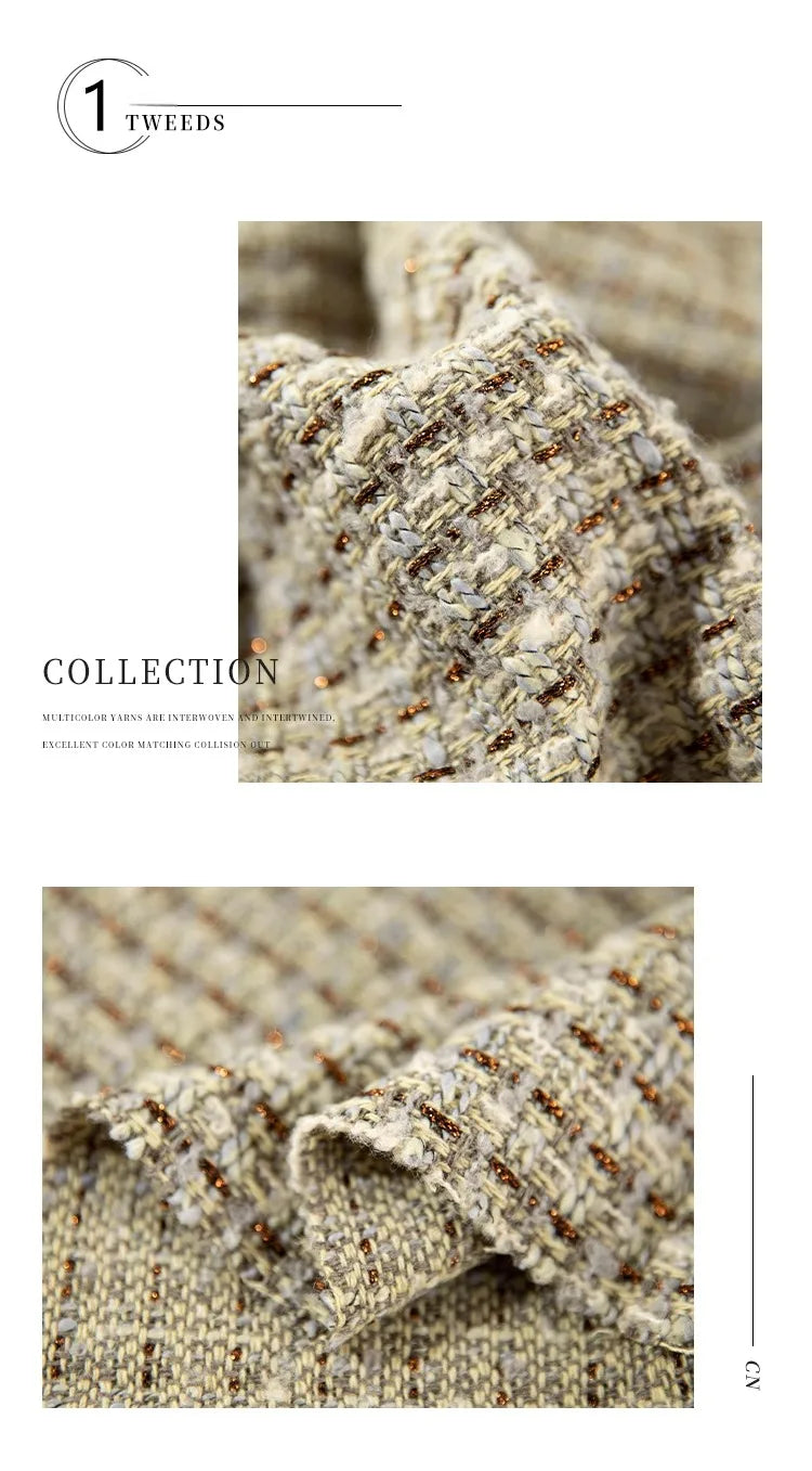 Retro Style High-grade Tweed Coat Fabric By Meters for Clothes Skirts Sewing Striped Pattern Wool Polyester Designer Cloth Drape