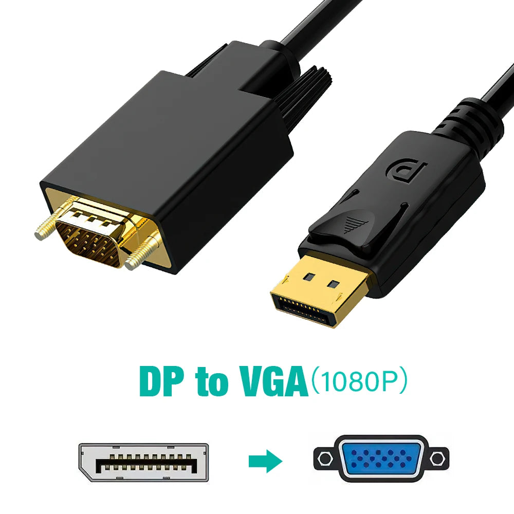 1.8M DisplayPort To HDMI Cable DP Male To Male VGA DVI HDMI Video Audio Cable 4K 1080P For Computer Laptop TV Projector Monitor