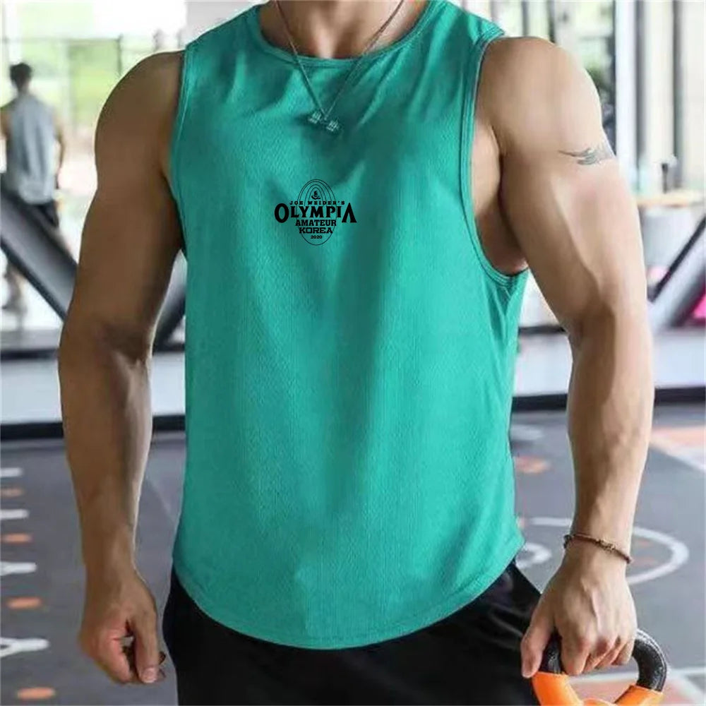 Summer Men Olympiad Vest Plus Size Stripe Gym Tank Top Men Fitness Male Exercise Sports Vest Undershirt Bodybuilding Clothing