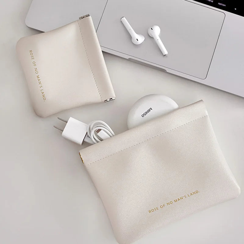 PU Leather Makeup Storage Bag Automatic Closure Waterproof Lipstick Purse Power Charging Line Earphones Carrying Bag Jewelry Bag
