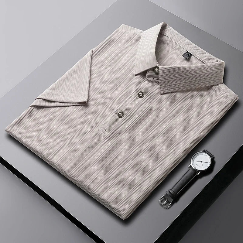 2025 New Men's Casual and Fashionable Solid Color Short Sleeved Polo Shirt Comfortable and Versatile Summer T-shirt
