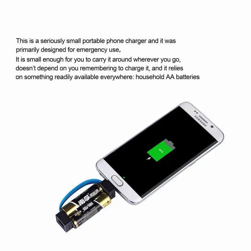 Mobile Phone Emergency Charger Powered By 2pcs Normal AA Batteries Portable Phone Power Bank With Micro USBType-C Connectors
