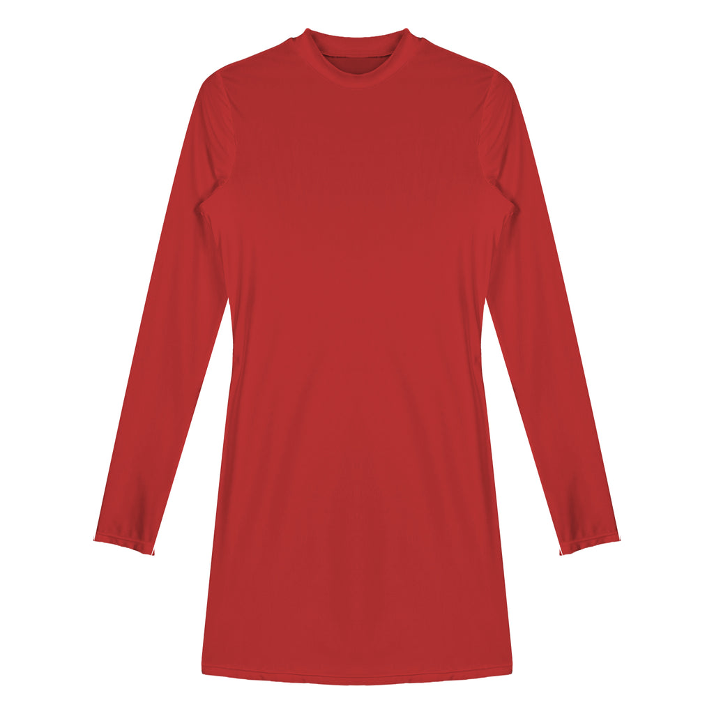 Women's  Solid Color Smooth Stretchy Mock Neck Tight Party Dresses Female Dresses Glossy Long Sleeve Bodycon Dress Nightwear