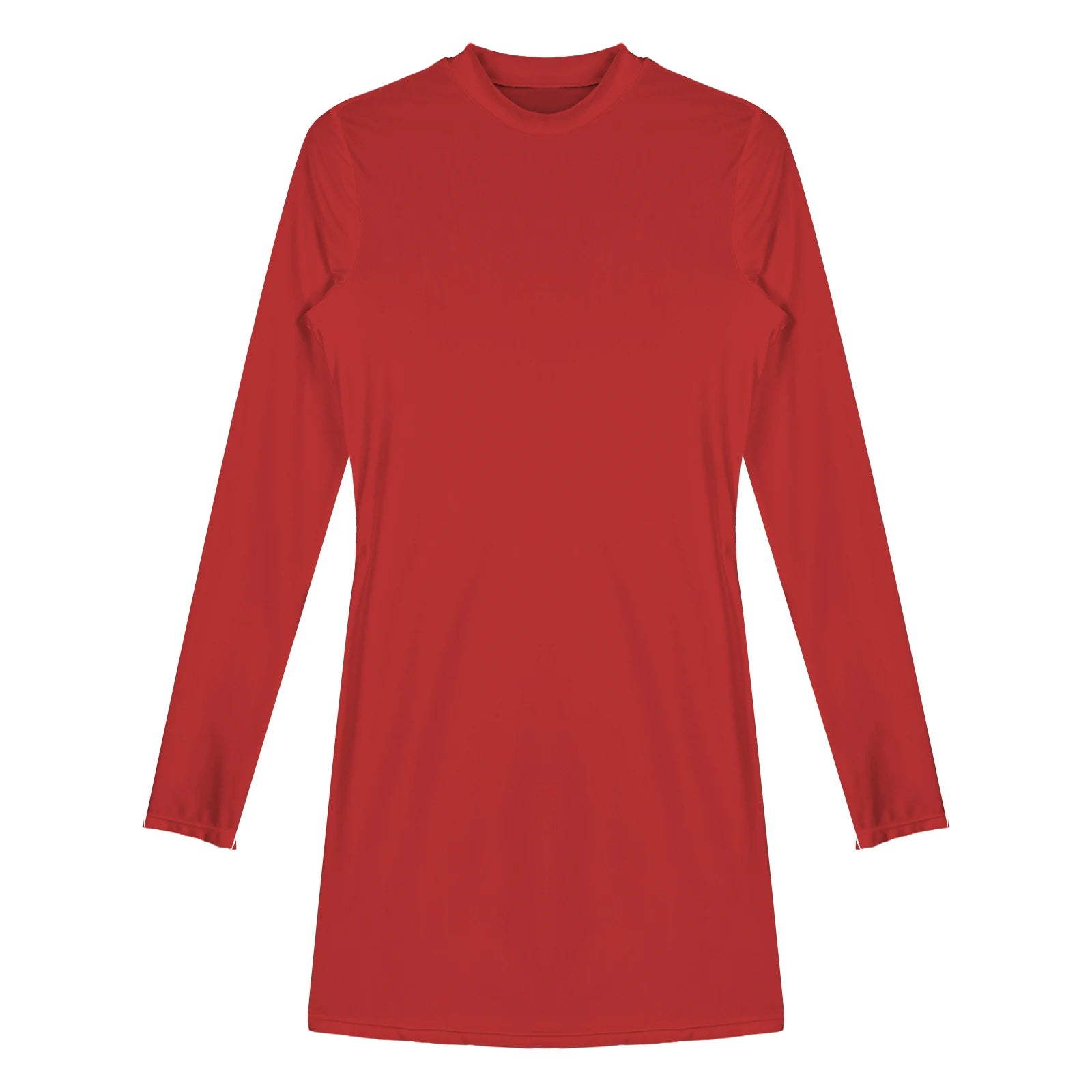 Women's  Solid Color Smooth Stretchy Mock Neck Tight Party Dresses Female Dresses Glossy Long Sleeve Bodycon Dress Nightwear