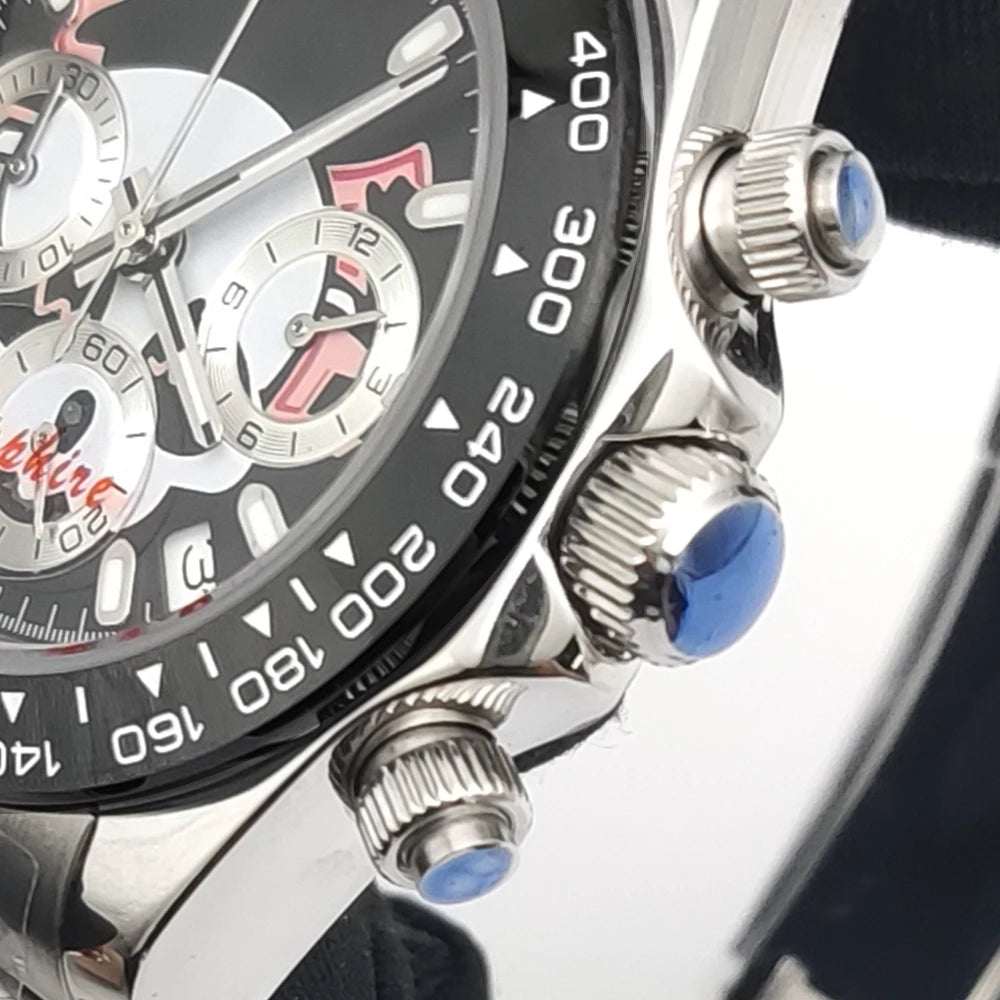 Luxury 39mm Rose gold Quartz Watch Men's Timing Sapphire Crystal VK63 Movement Calendar Luminous Blue Dial Stainless Steel Stra