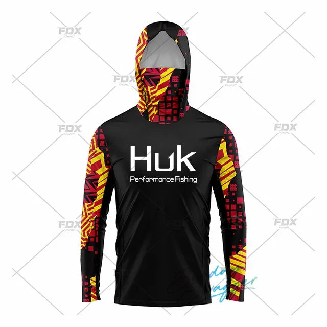 HUK Fishing New Fishing Shirts Upf 50 Long Sleeve Hooded Face Cover Camisa Pesca Tops UV Protection Fishing Face Mask Clothes