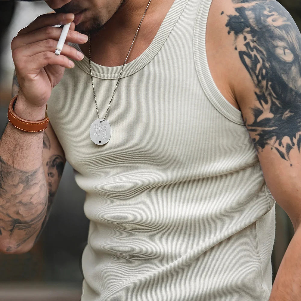 Maden Men's Retro Solid Color Slim Fit Sleeveless Vest T-Shirt Sports Fitness Threaded Inner Bottoming Shirt for Summer Tank Top