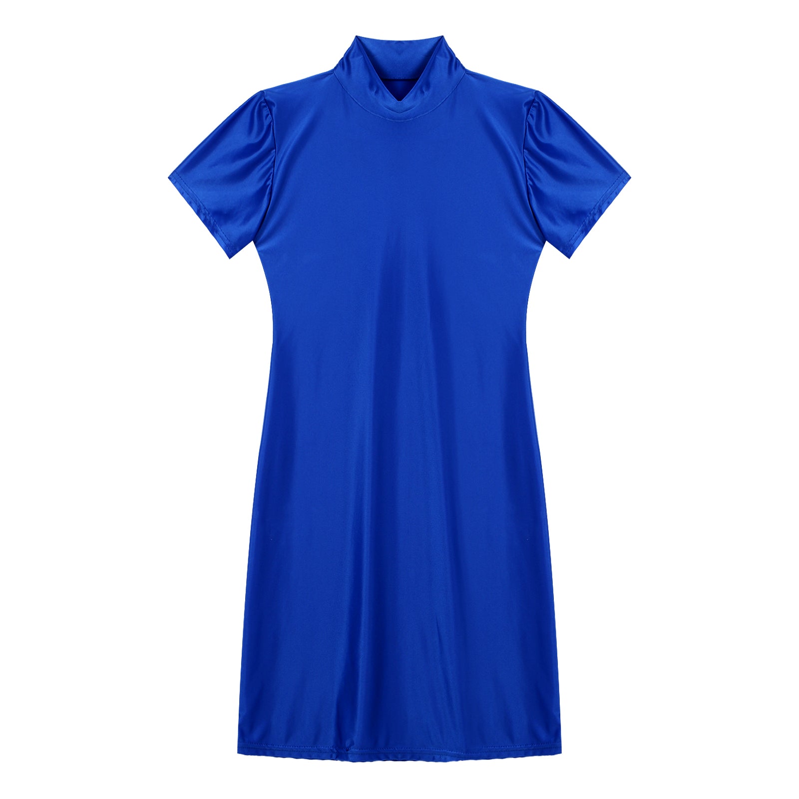 Women's  Solid Color Smooth Stretchy Mock Neck Tight Party Dresses Female Dresses Glossy Long Sleeve Bodycon Dress Nightwear