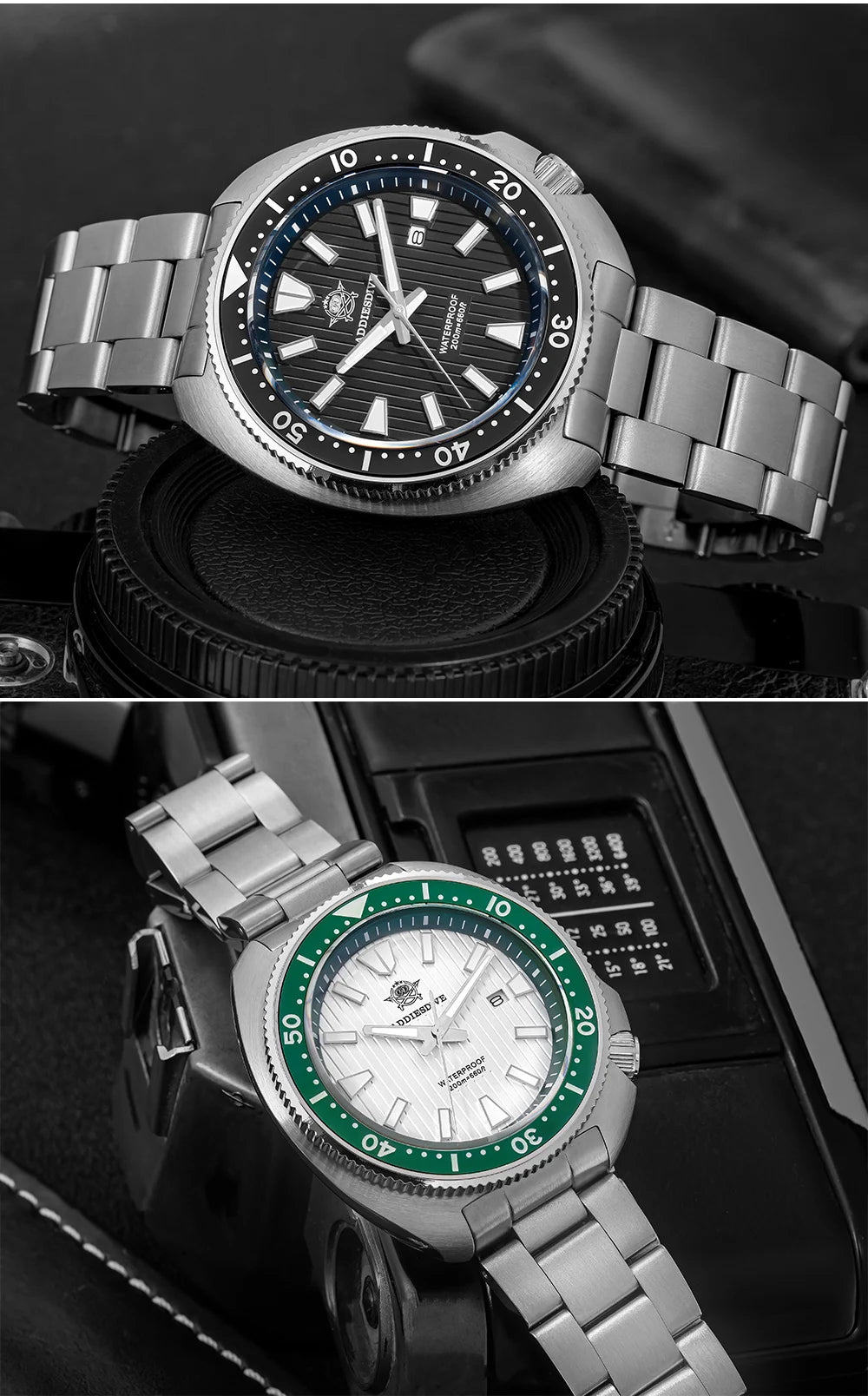 ADDIESDIVE Watch For Man AD2507 Sapphire Crystals Window Display BGW9 Luminous 200M waterproof 316L Stainless Steel Quartz Watch