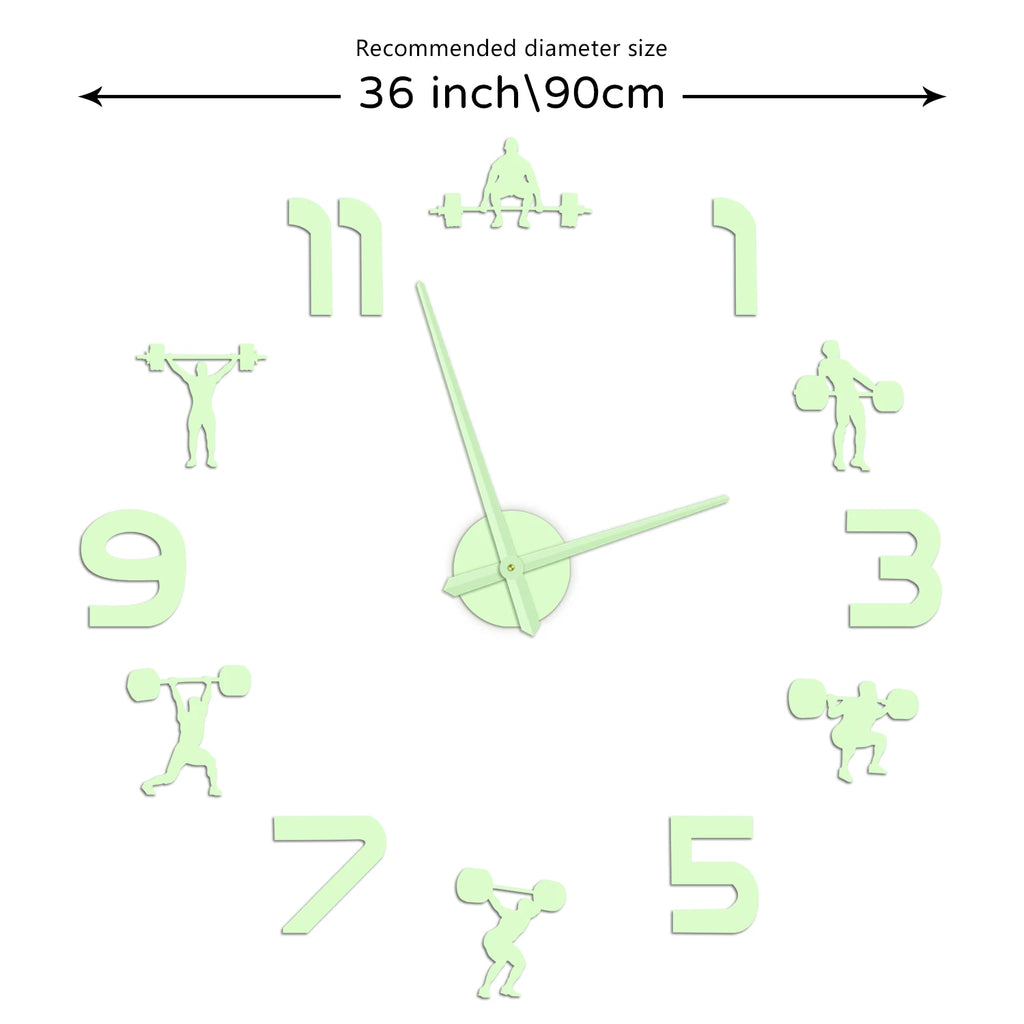Weightlifting Fitness Room Wall Decor DIY Giant Wall Clock Mirror Effect Powerlifting Frameless Large Wall Clock GYM Wall Watch