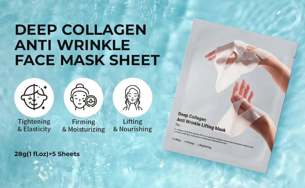 Deep Collagen Anti Wrinkle Lifting Mask Collagen Face Mask Overnight, Deep Collagen Mask for Lifting Firming Moisturizing(5Pack)