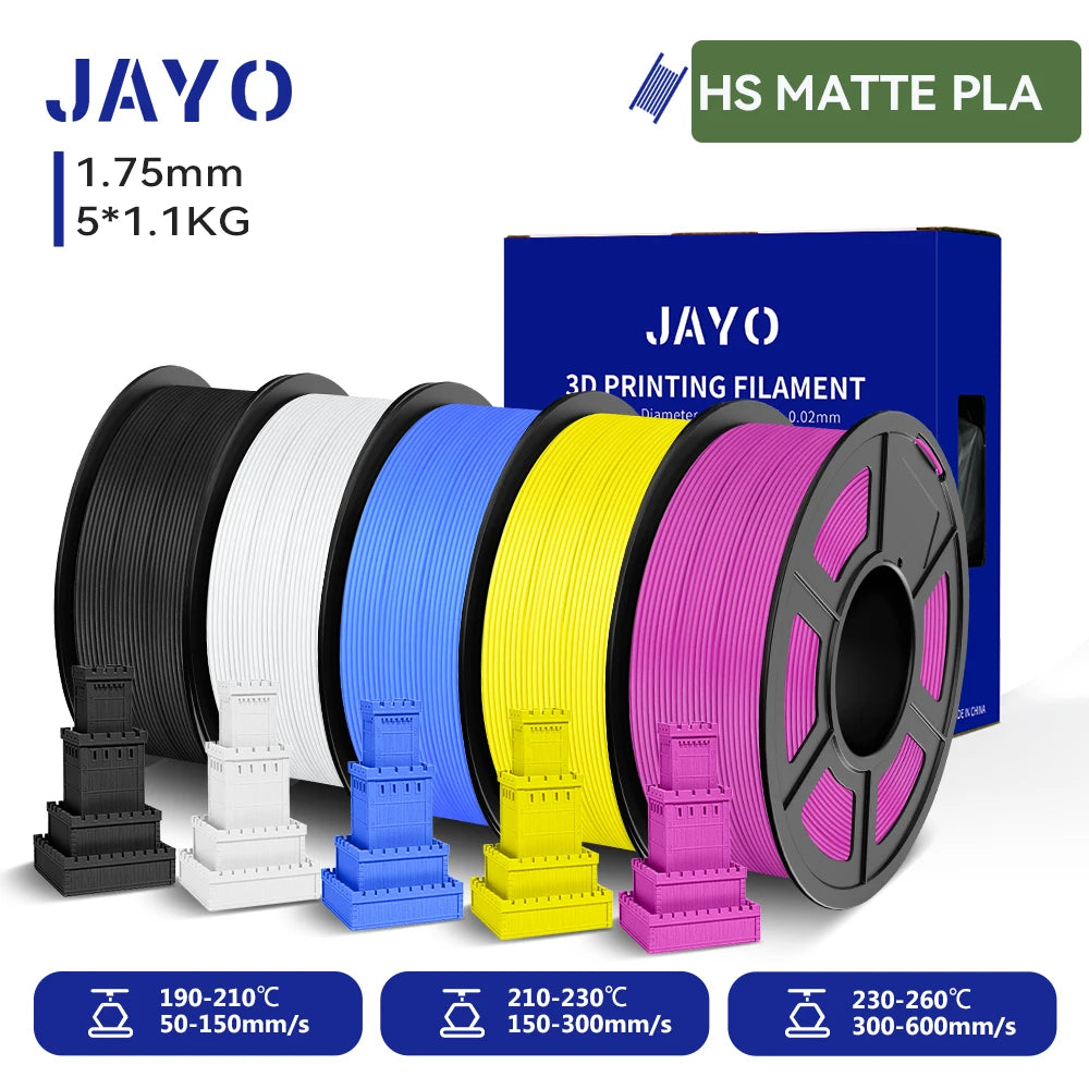 JAYO 5Rolls 3D High Speed Marble PLA/HS Matte PETG/HS PLA Filament 600mm/s High Speed 3D Printer Non-toxic Filament 1.1KG/roll