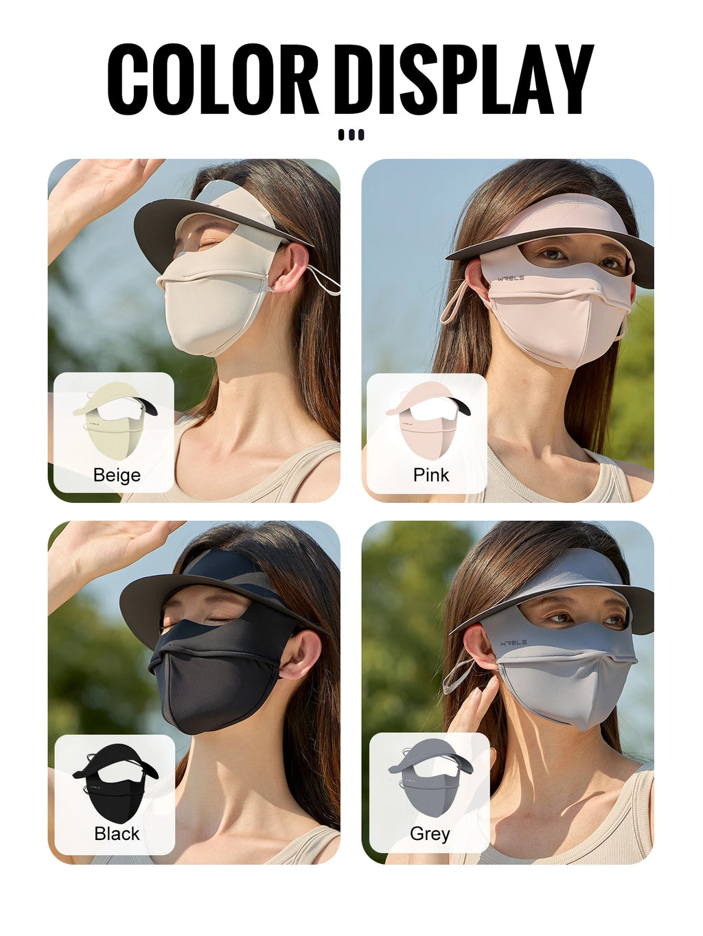 WRELS UV Protection Face Mask Reusable Breathable UPF 50+ Women Summer Face Covering Eye Protection Sunscreen Anti UV Full Mask