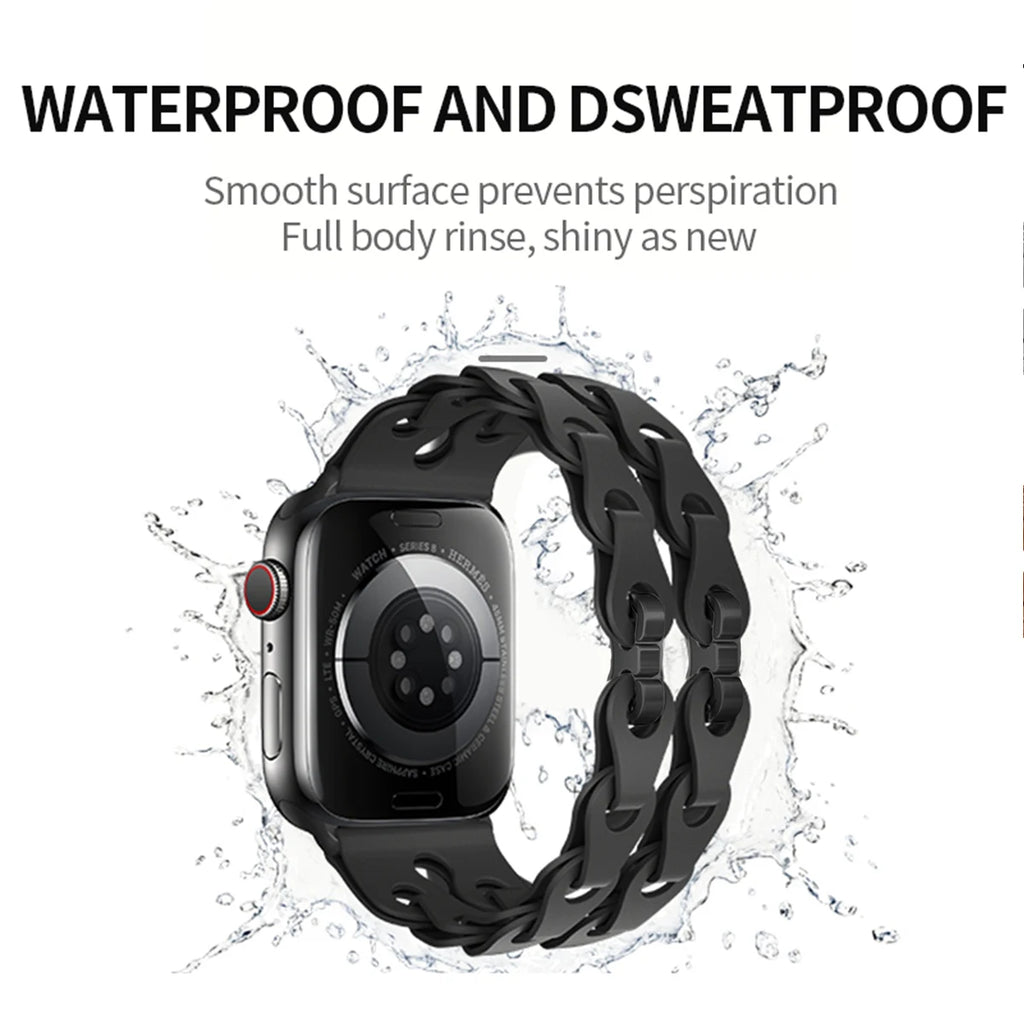 Chain Link Silicone Strap for Apple Watch Band Ultra 3 2 49mm 44mm 40mm 45mm 41mm 42mm Bracelet for Series 11 10 9 8 7 6 5 4 SE3