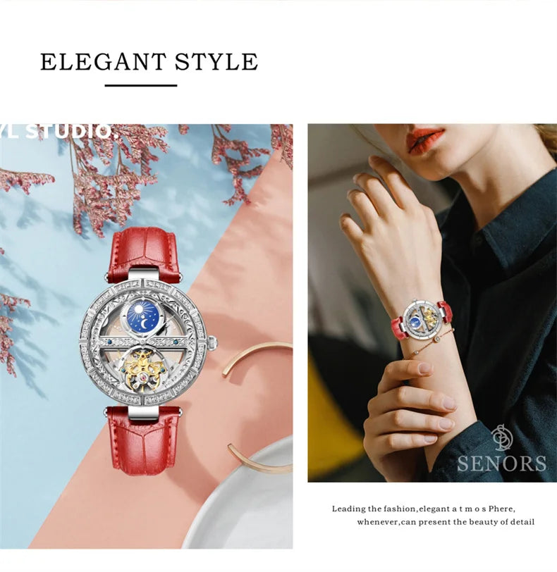 Luxury Women's Waterproof Skeleton Tourbillon Mechanical Watches Night Glow Beauty Elegant Mechanical Watch For Women