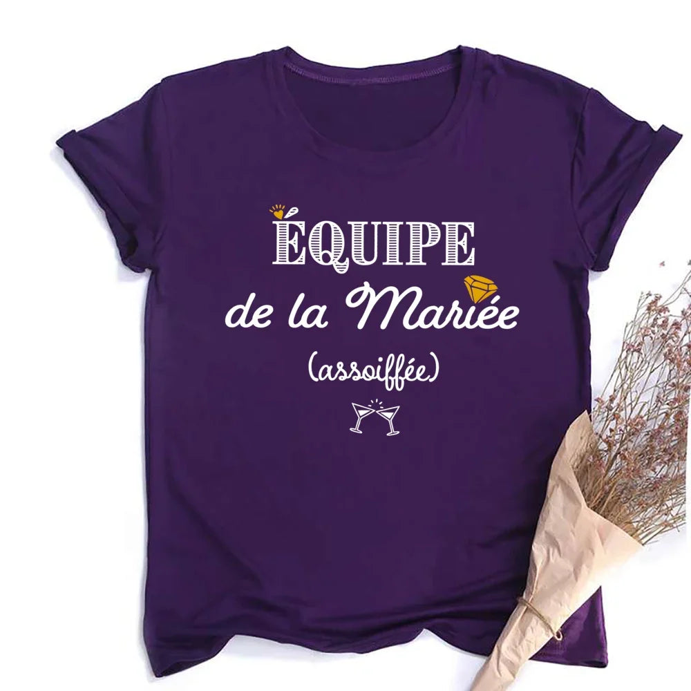 French Printed T-shirt EVJF Team of The Bride T Shirt Bachelorette Party Outfit Tops Team Bride Bridesmaid Short Sleeve Clothes