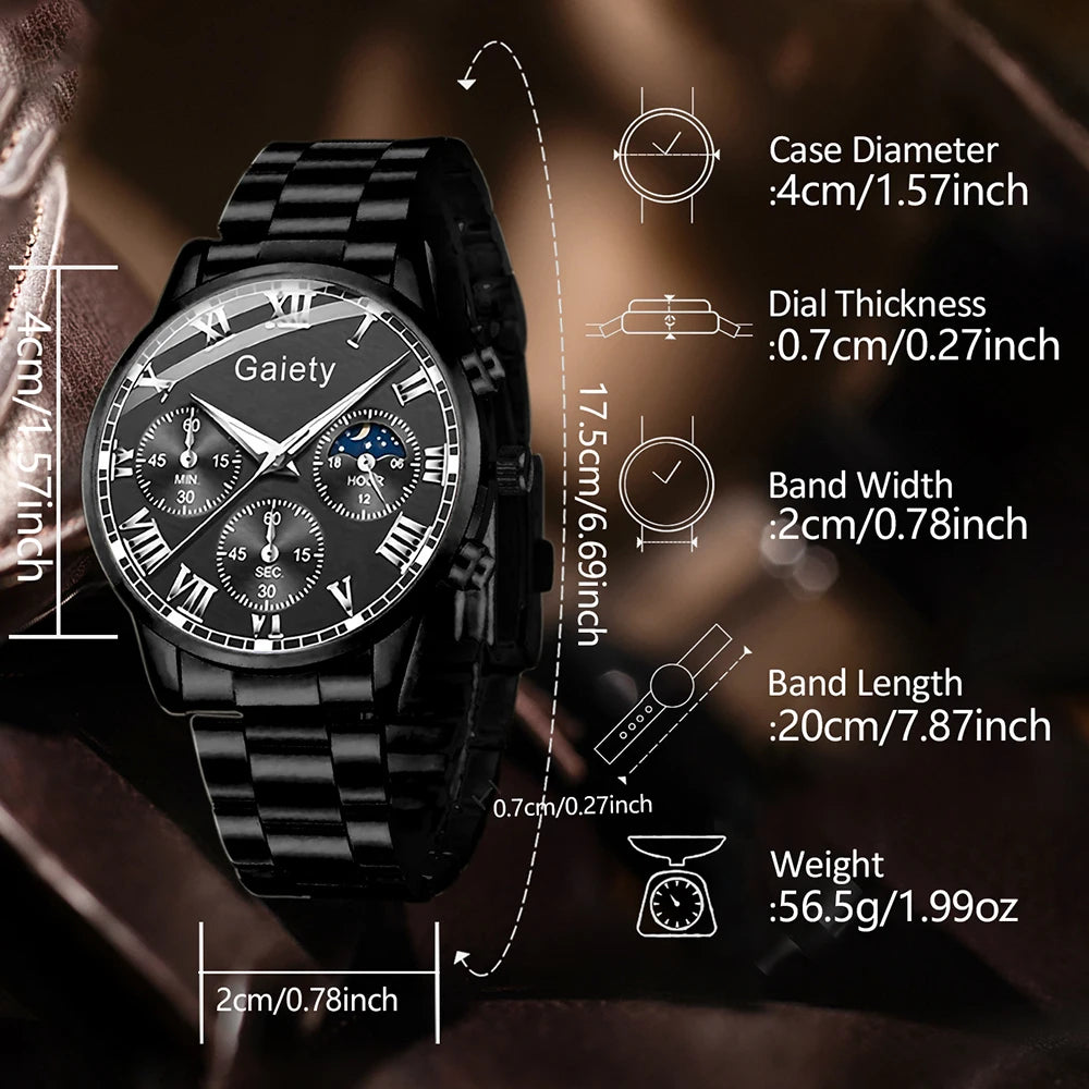 2/4PCS Men Watch Set Business Fashion Quartz Watch Bracelet Necklace Ring Set Suitable for Daily Clothing Matching Perfect Gift