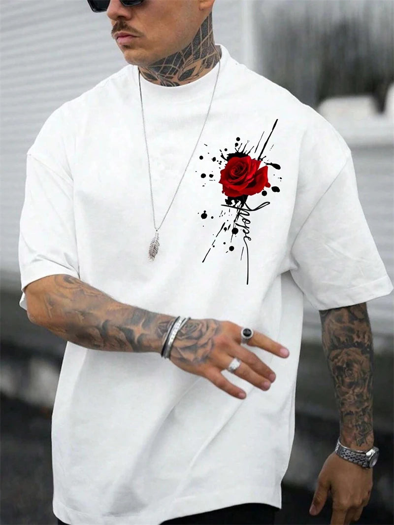 Trend Rose Graphic T Shirts For Men Fashion Summer Short Sleeve 3D Floral Printed O Neck T-shirts Cool Streetwear Hip Hop Tees