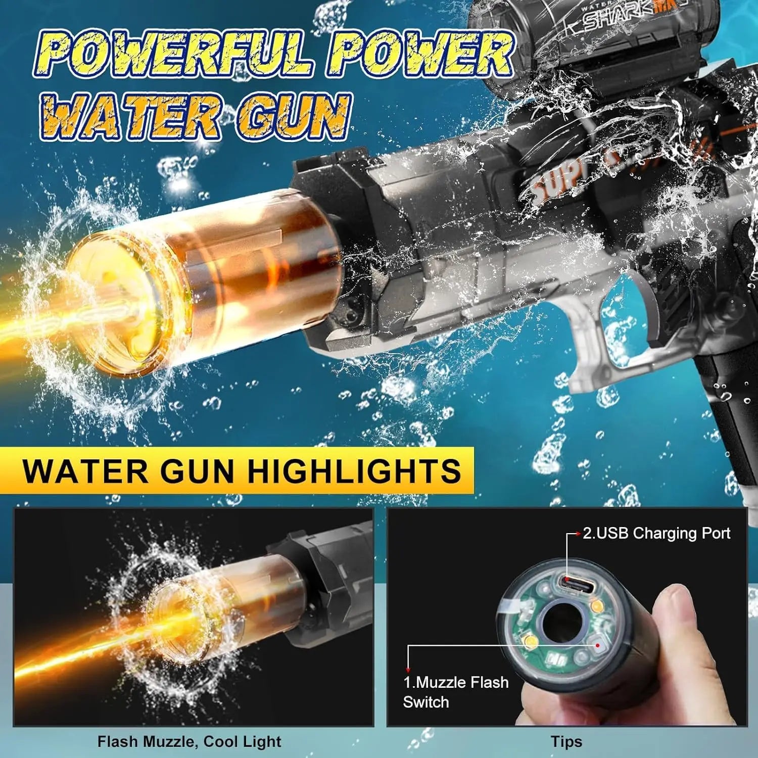 Summer Outdoor Fully Automatic Electric Water Gun Toy With Lights, Boys Beach Pool Battle Shooting Gun Toy Gift