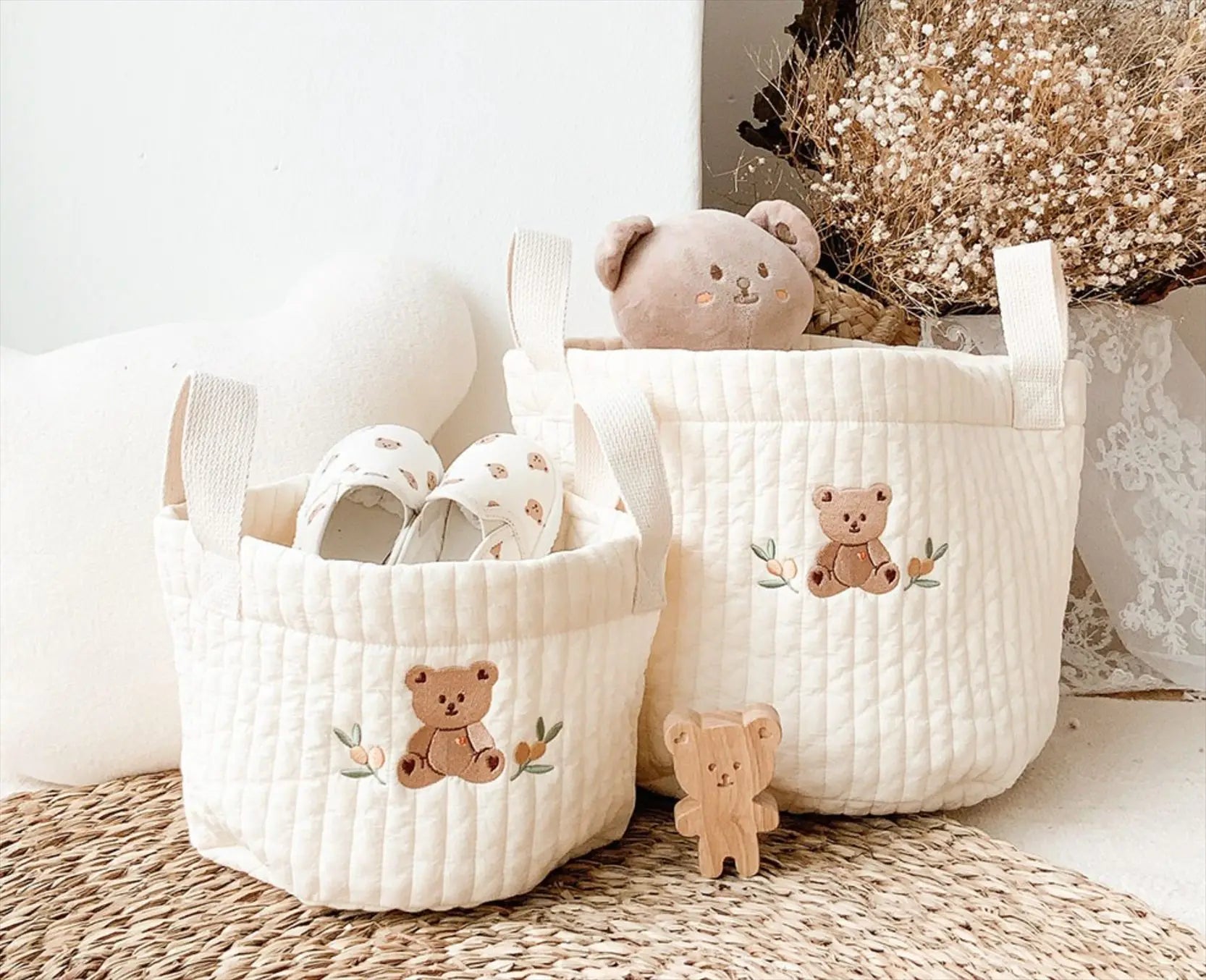 Baby Bags Cute Bear Embroidery Diaper Bag Caddy Nappy Cart Storage Mummy Maternity Bag for Newborn Diapers Toys Organizers